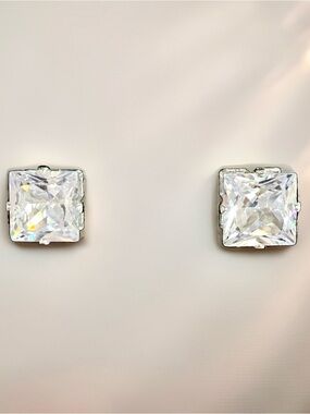 Radiant Square Clear CZ Stud Earrings - Unbranded